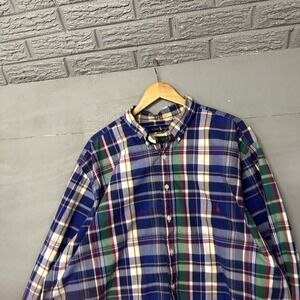 Ralph Lauren Mens Red Blue Plaid Long Sleeve Button Up Shirt Size‎ 3XLT Tall